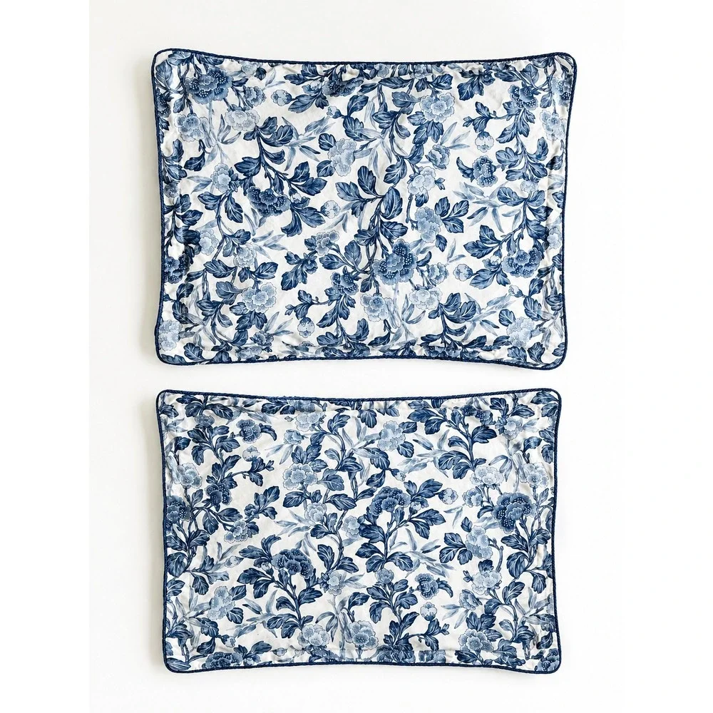 Vintage Ralph Lauren Blue white Floral Standard Pillow Shams Pair 23x27 90s